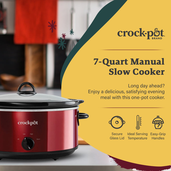 Crock-Pot 7 Quart Capacity Food Slow Cooker Home Cooking Kitchen Appliance, Red