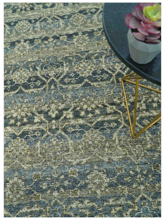 Custom Made Antique Charcoal Blue Transitional Hand Knotted Wool Area Rug