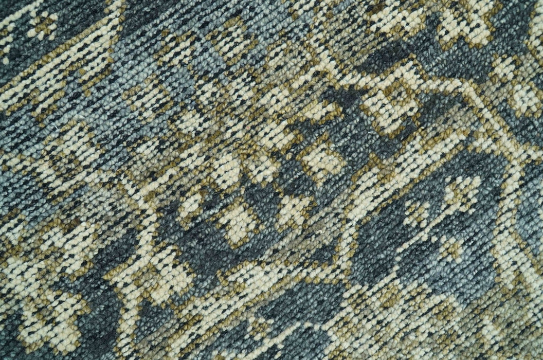 Custom Made Antique Charcoal Blue Transitional Hand Knotted Wool Area Rug