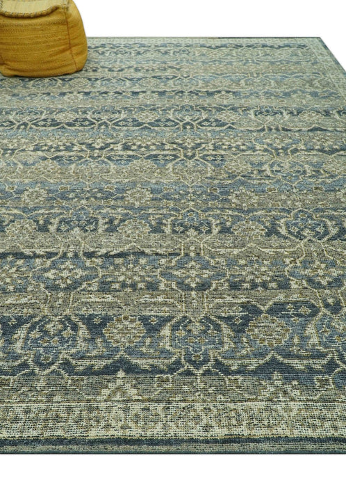 Custom Made Antique Charcoal Blue Transitional Hand Knotted Wool Area Rug