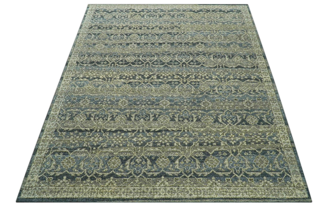 Custom Made Antique Charcoal Blue Transitional Hand Knotted Wool Area Rug