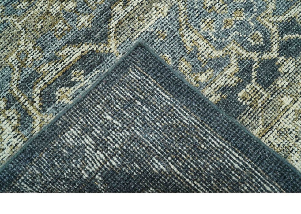 Custom Made Antique Charcoal Blue Transitional Hand Knotted Wool Area Rug