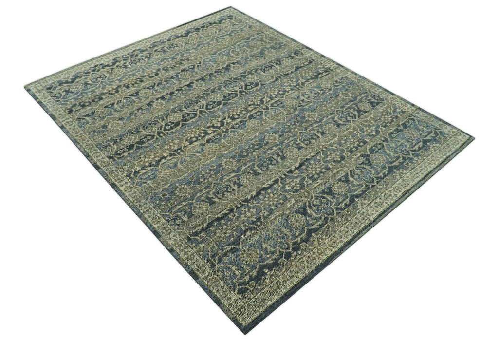 Custom Made Antique Charcoal Blue Transitional Hand Knotted Wool Area Rug