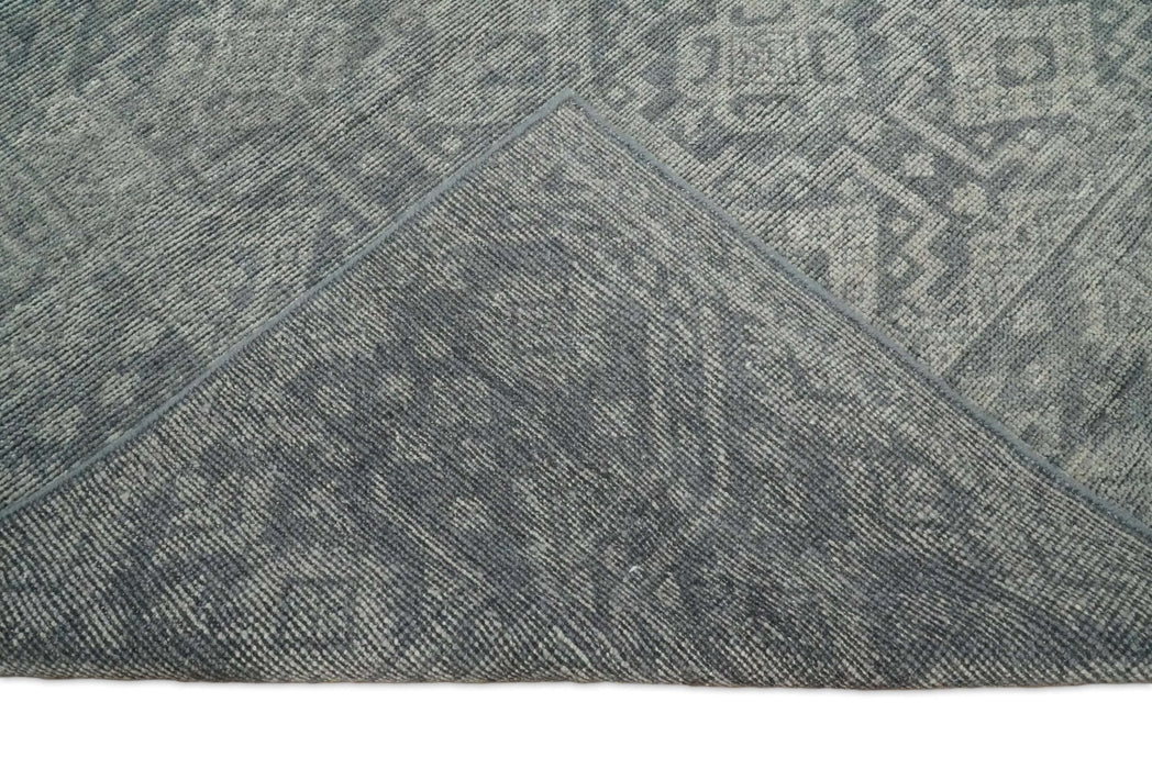 Custom Made Antique Finish Hand knotted Silver and Charcoal Wool Area Rug, Kids, Living Room and Bedroom Rug