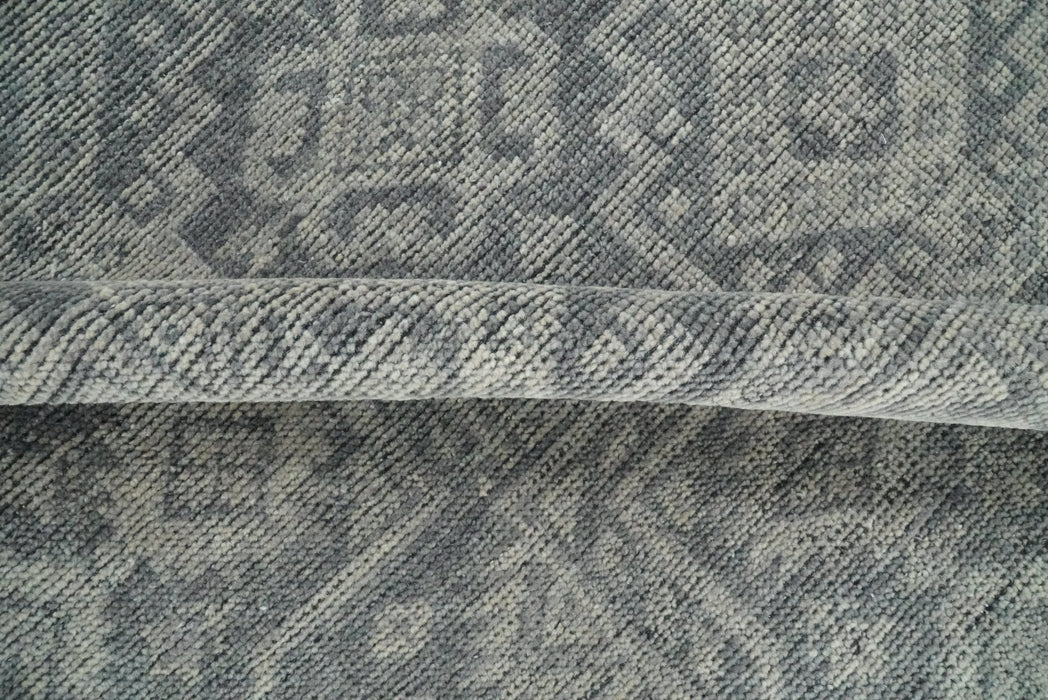Custom Made Antique Finish Hand knotted Silver and Charcoal Wool Area Rug, Kids, Living Room and Bedroom Rug