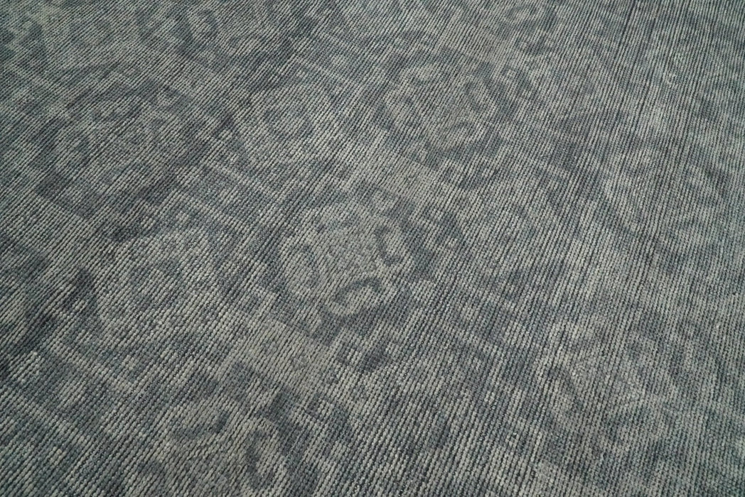 Custom Made Antique Finish Hand knotted Silver and Charcoal Wool Area Rug, Kids, Living Room and Bedroom Rug