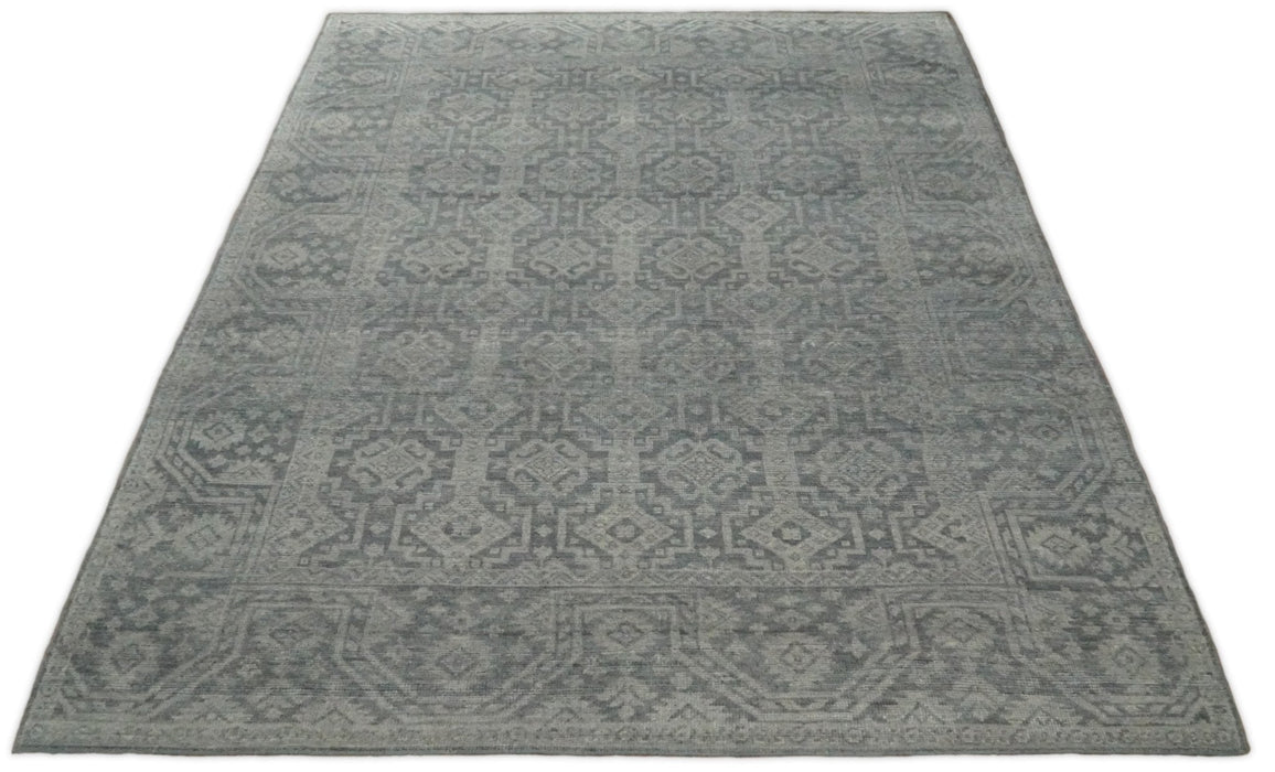 Custom Made Antique Finish Hand knotted Silver and Charcoal Wool Area Rug, Kids, Living Room and Bedroom Rug