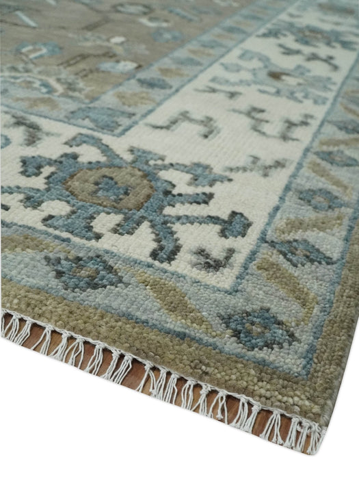 Custom Made Antique look Hand Knotted Beige, Ivory and Silver Oriental Oushak Multi Size Traditional Wool Area Rug