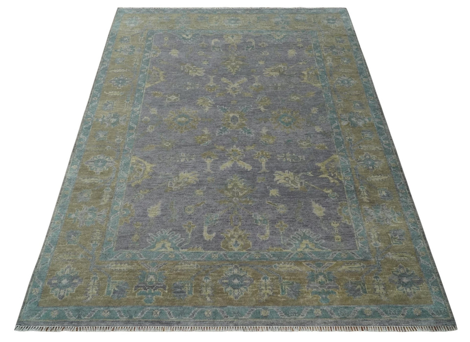 Custom Made Antique look Plum and Brown Hand Knotted Traditional Oushak Wool Area Rug