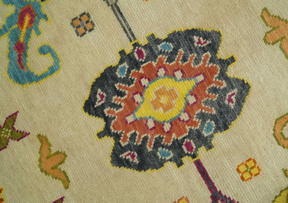 Custom Made Antique Style Beige Colorful Hand knotted Traditional Oushak wool Area Rug