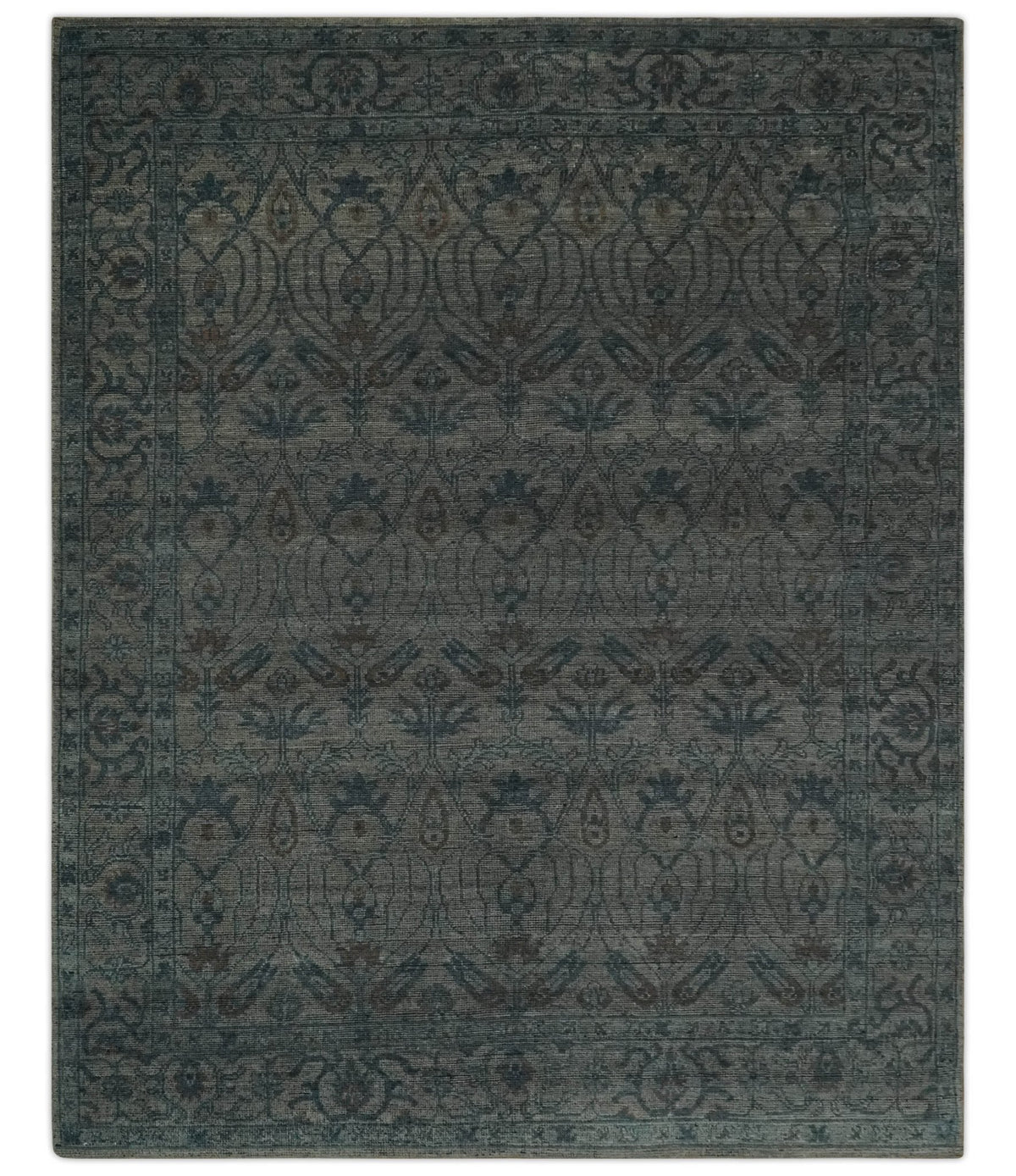 Grey Patterned Rug Traditional Custom Made Antique Style Gray, Taupe and Gray Traditional Design wool