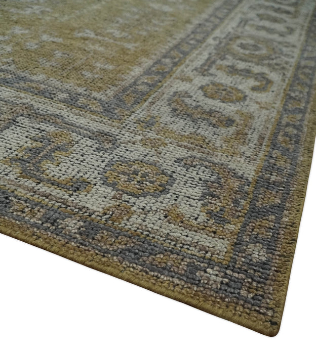 Custom Made Antique Style Hand Knotted Olive, Silver and Charcoal Traditional Wool Area Rug
