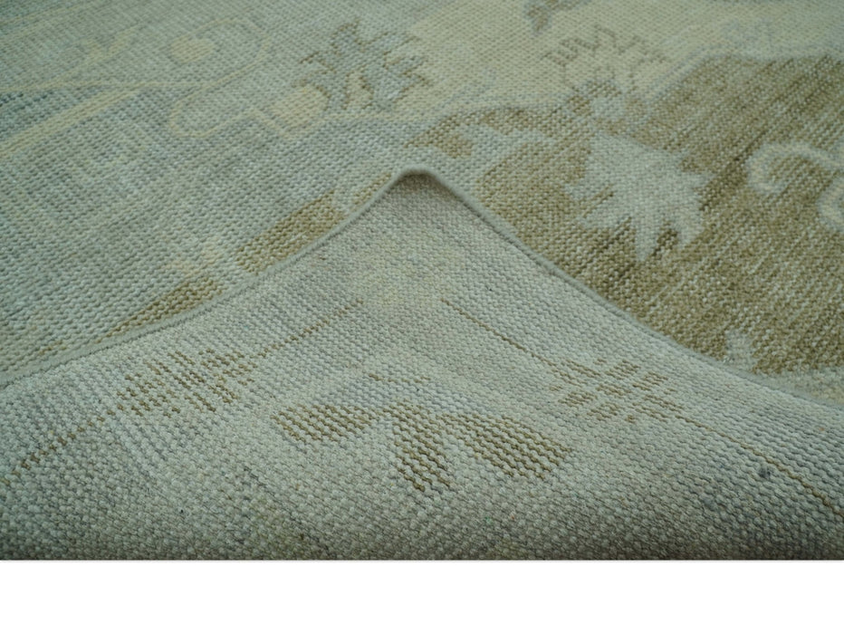 Custom Made Beige And Blue Traditional Turkish Design Hand knotted Wool Rug