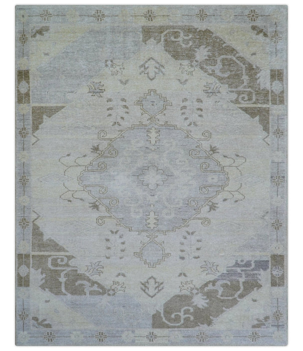 Custom Made Beige And Blue Traditional Turkish Design Hand knotted Wool Rug