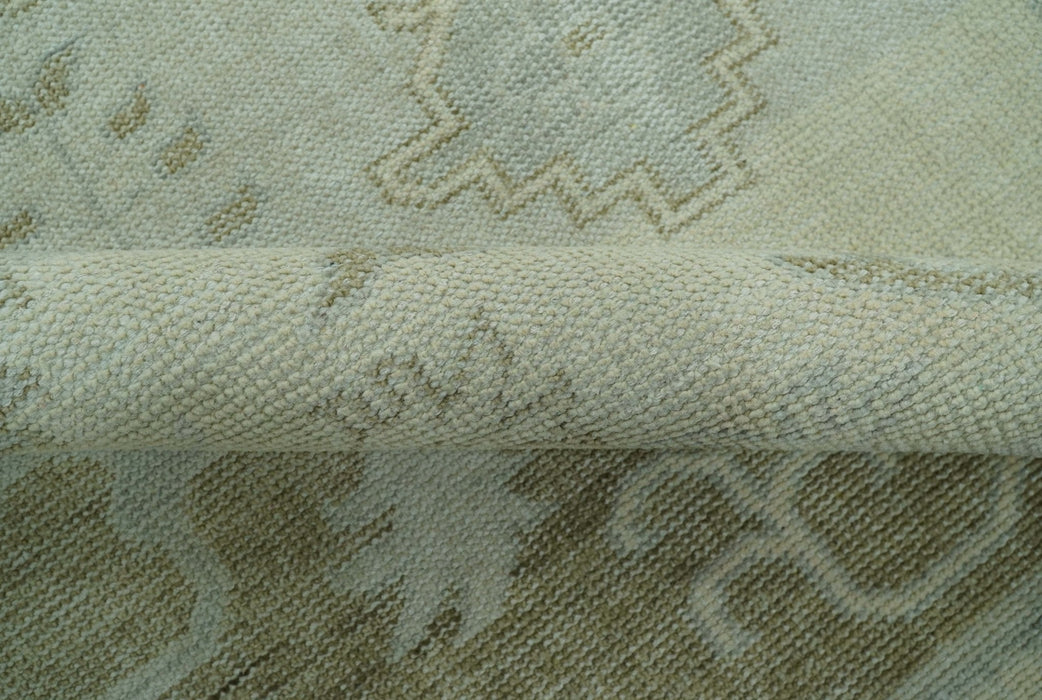 Custom Made Beige And Blue Traditional Turkish Design Hand knotted Wool Rug