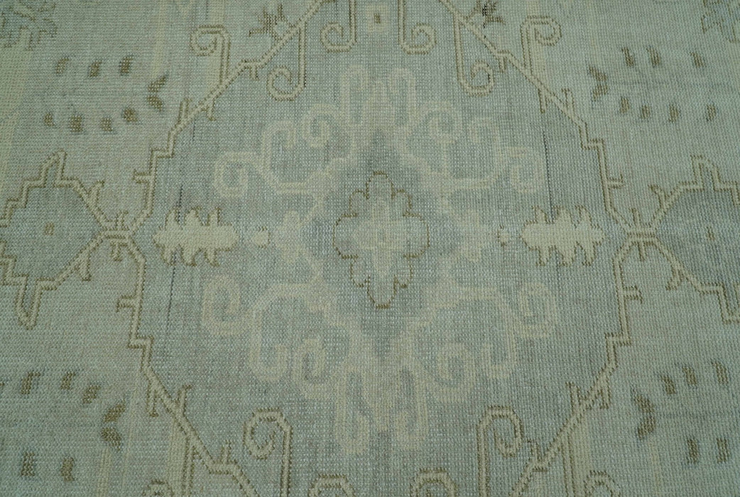 Custom Made Beige And Blue Traditional Turkish Design Hand knotted Wool Rug