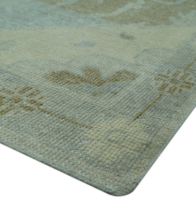 Custom Made Beige And Blue Traditional Turkish Design Hand knotted Wool Rug