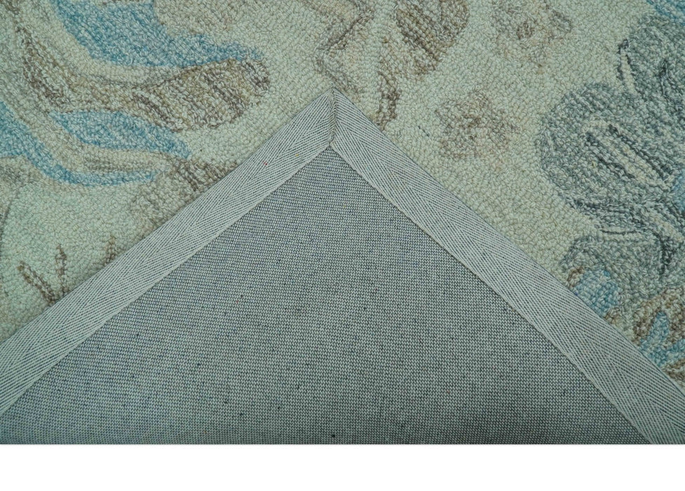 Custom Made Beige And Brown Traditional Floral Pattern Hand Tufted Wool Area Rug