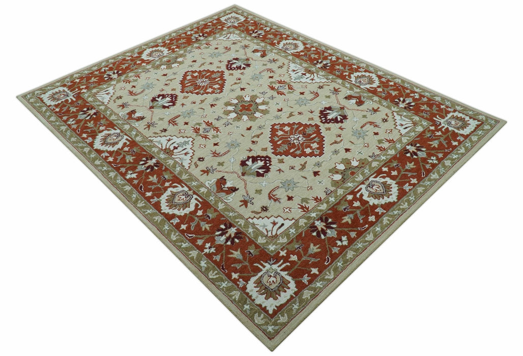 Custom Made Beige And Brown Traditional Oriental Design Hand Tufted Wool Area Rug
