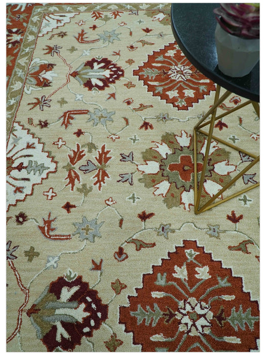 Custom Made Beige And Brown Traditional Oriental Design Hand Tufted Wool Area Rug