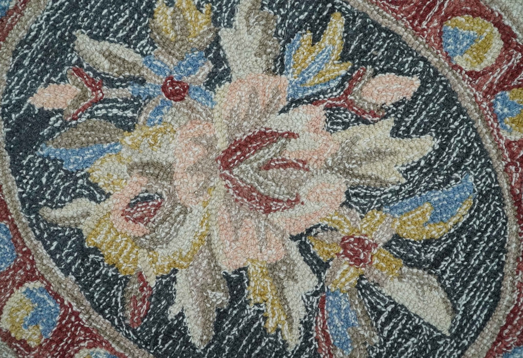 Custom Made Beige and Charcoal Aubusson French design Hand Tufted wool Area Rug