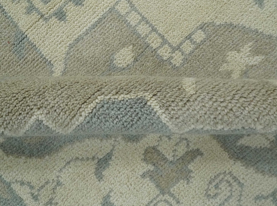 Custom Made Beige and Charcoal Traditional Heriz Medallion Hand Knotted wool Area Rug