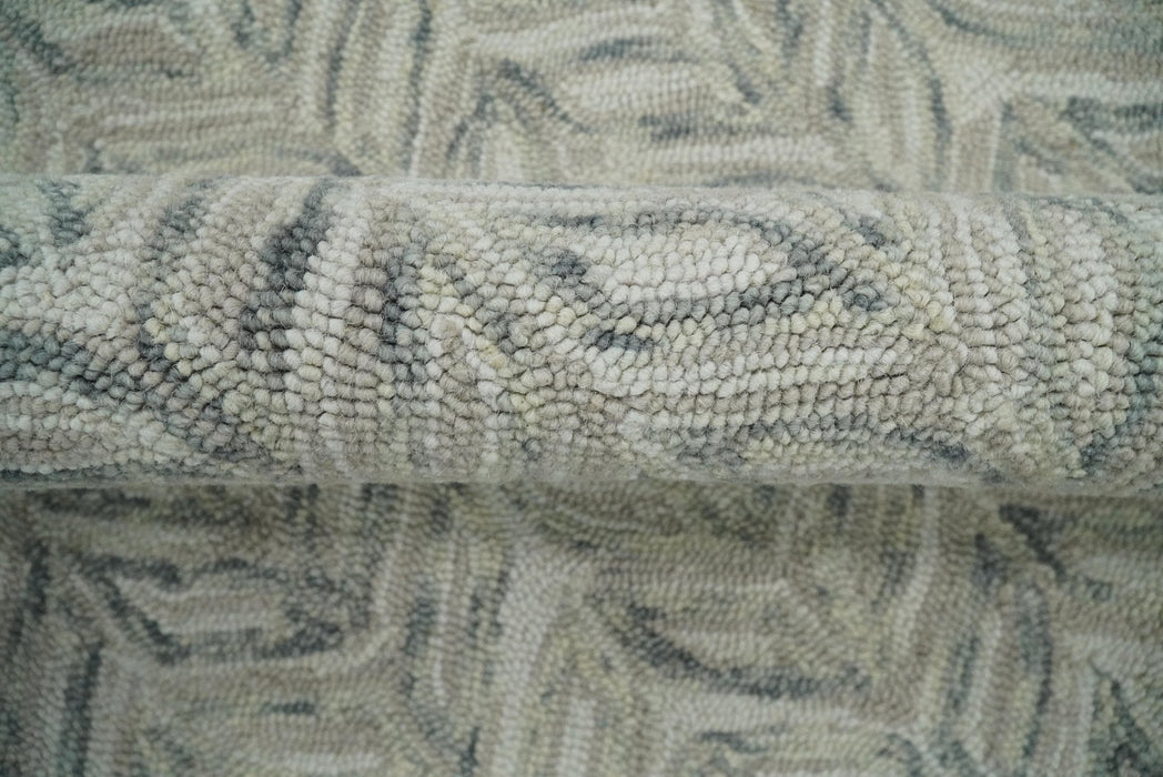 Custom Made Beige and Gray Leaf's Hand Tufted Modern Scandinavian Wool Loop Rug