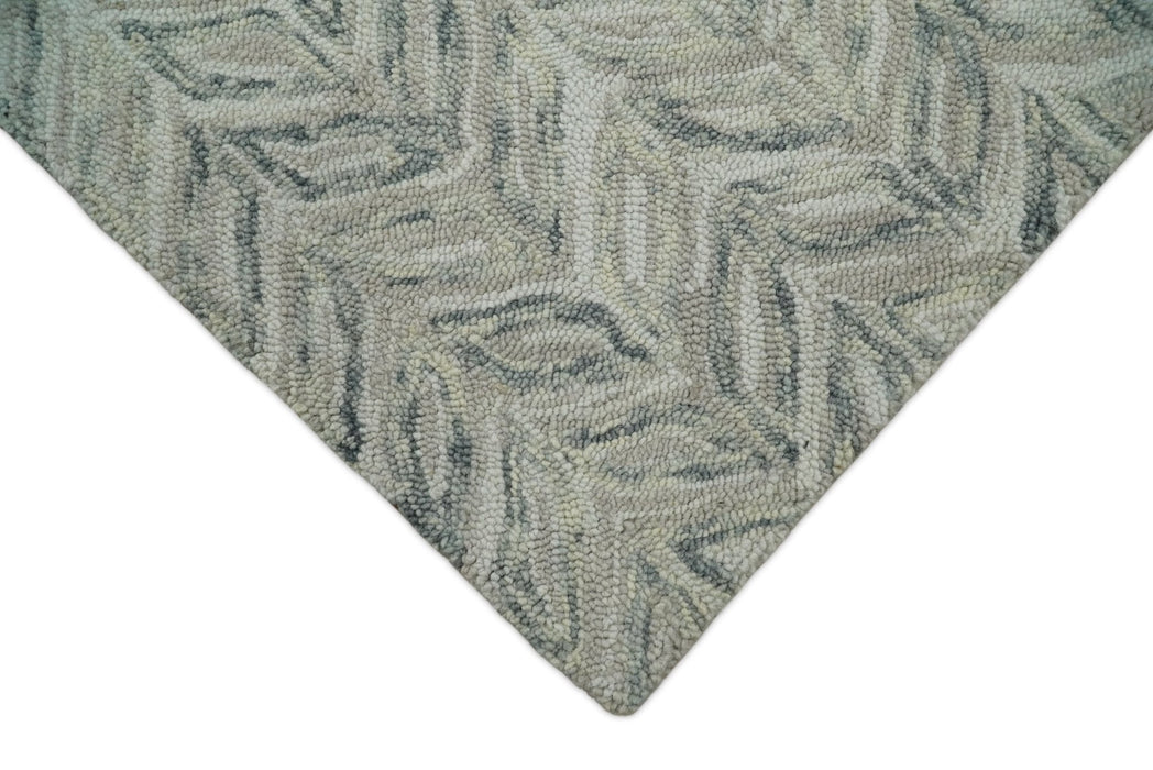 Custom Made Beige and Gray Leaf's Hand Tufted Modern Scandinavian Wool Loop Rug
