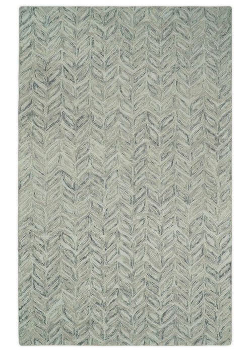 Custom Made Beige and Gray Leaf's Hand Tufted Modern Scandinavian Wool Loop Rug