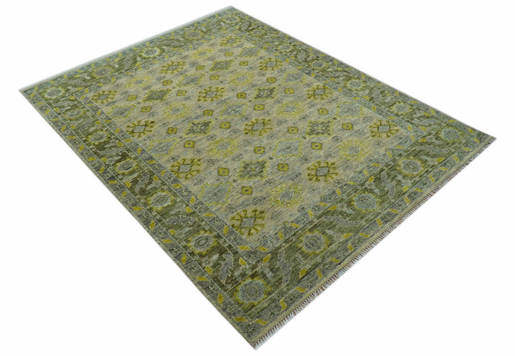 Custom Made Beige And Gray Traditional Hand Knotted wool area rug