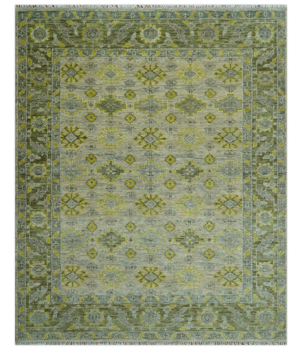 Custom Made Beige And Gray Traditional Hand Knotted wool area rug