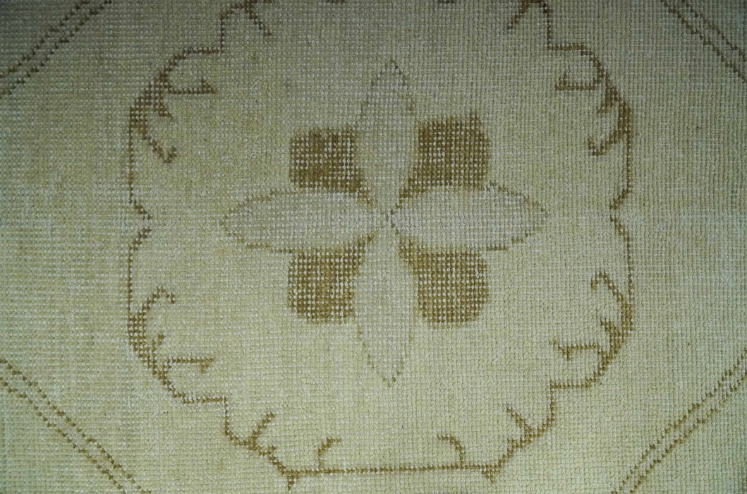 Custom Made Beige and Olive Hand Knotted Traditional wool area rug
