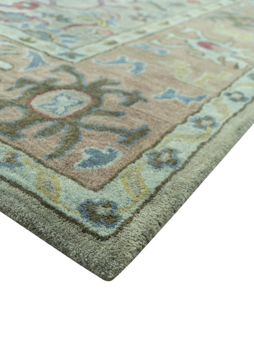 Custom Made Beige and peac Traditional Oushak Design Hand Tufted Wool Rug