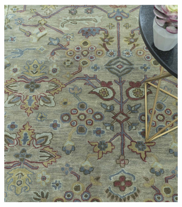 Custom Made Beige and peac Traditional Oushak Design Hand Tufted Wool Rug