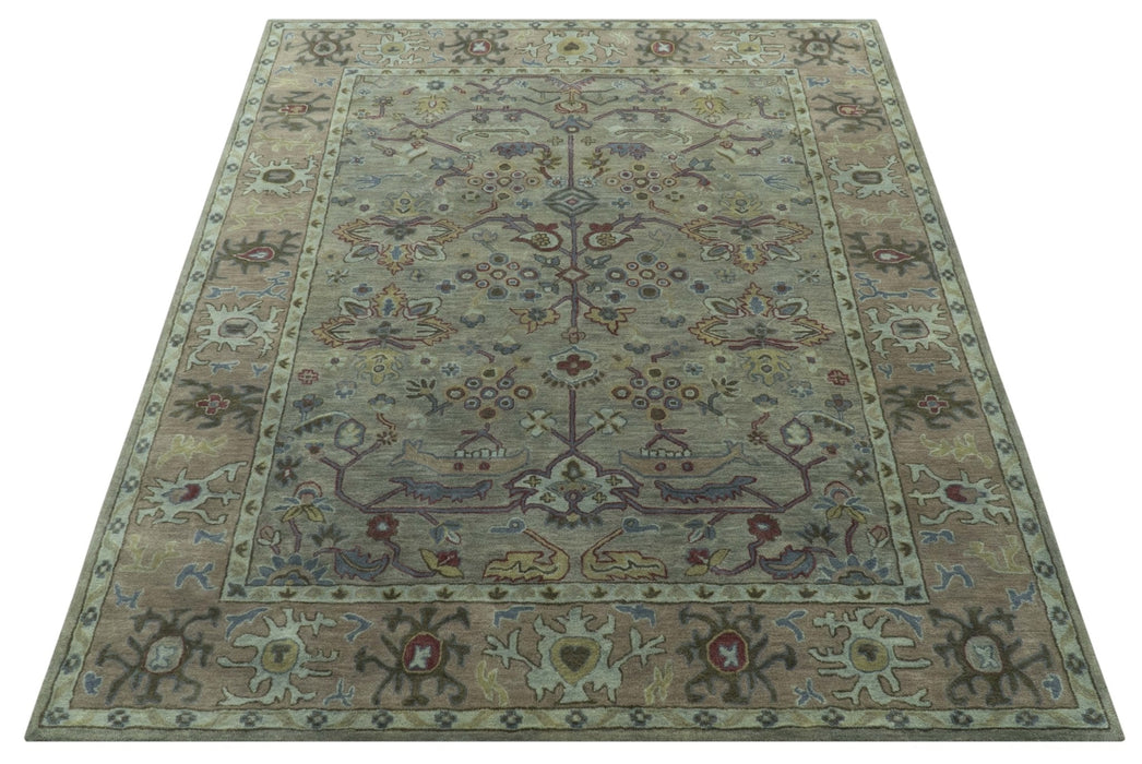 Custom Made Beige and peac Traditional Oushak Design Hand Tufted Wool Rug