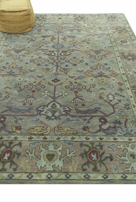 Custom Made Beige and peac Traditional Oushak Design Hand Tufted Wool Rug