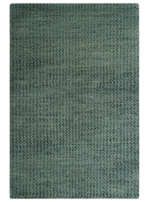 Custom Made Beige and Shades of Blue Stripes Design Contemporary wool area Rug