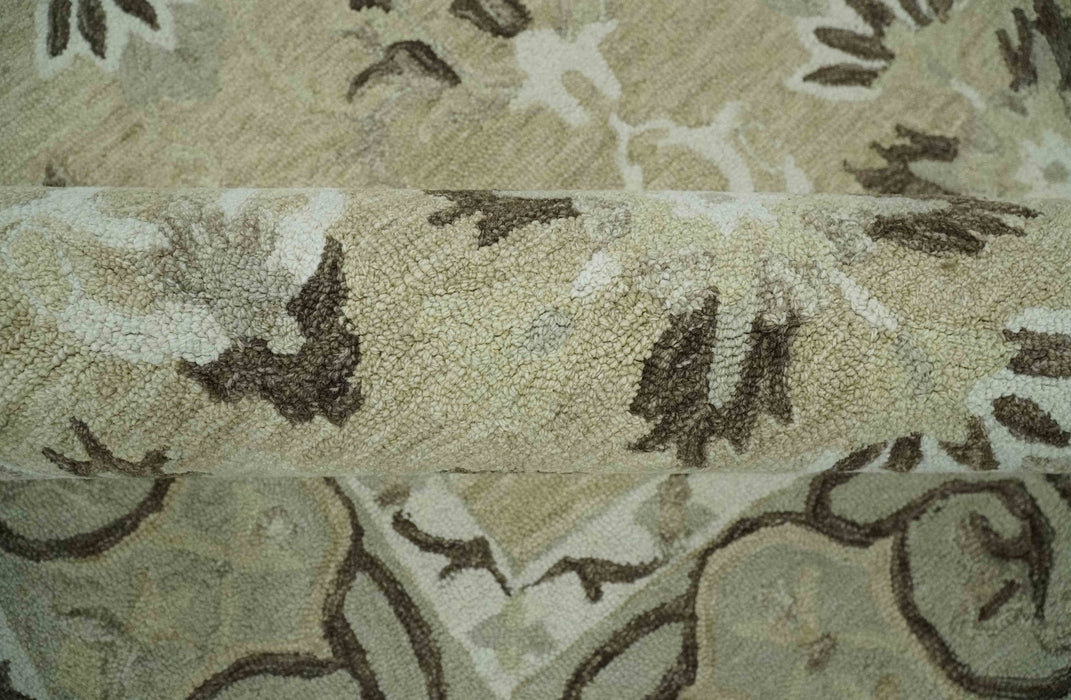 Custom Made Beige, Ivory and Charcoal Traditional Ikat design Hand Tufted wool Area Rug