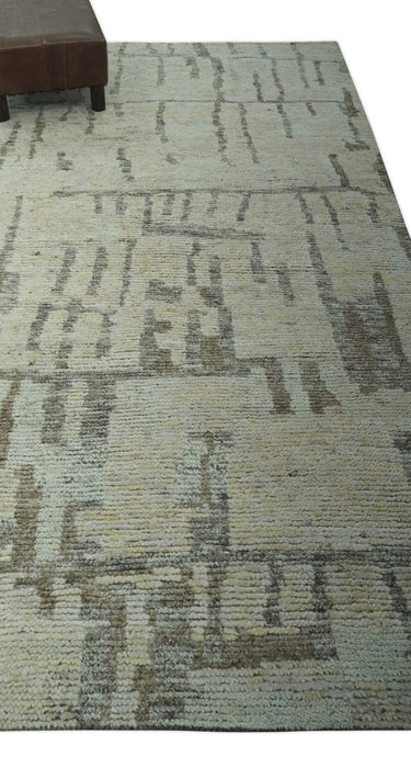 Custom Made Beige, Olive and Gray Hand Knotted Modern Abstract wool Area Rug
