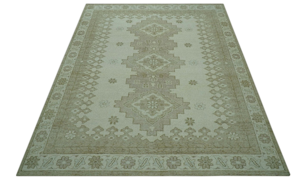 Custom Made Beige Traditional Turkish Design Hand knotted Wool Area Rug