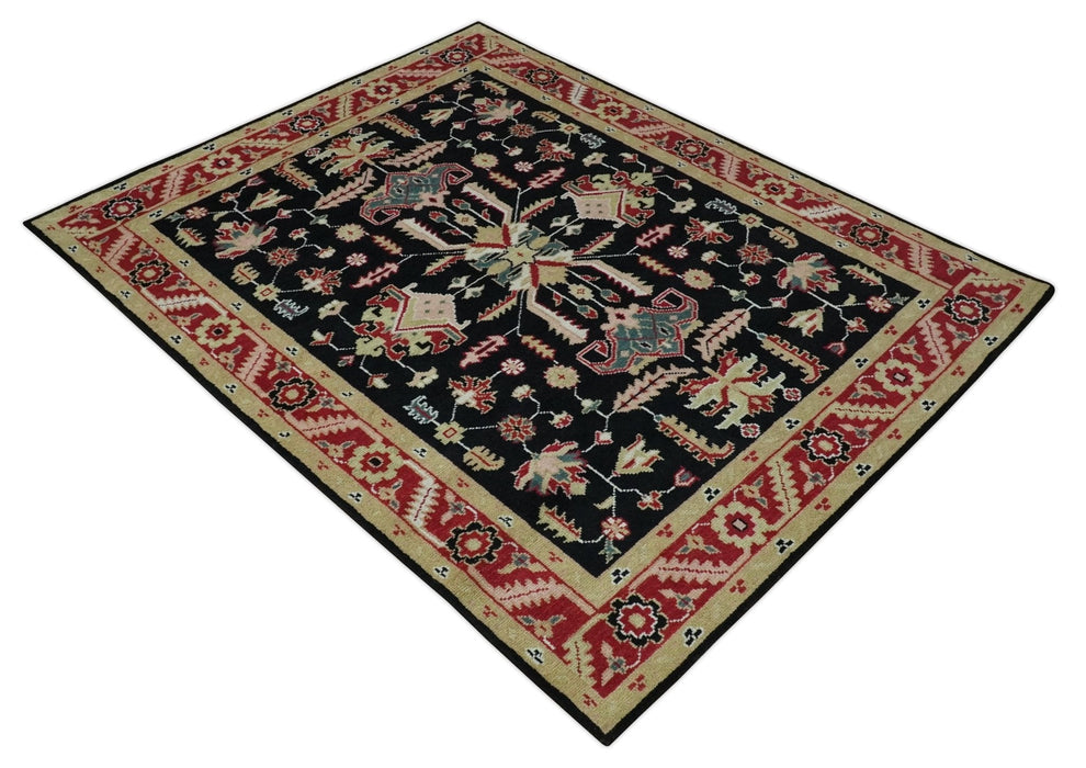 Custom Made Black, Rust, and Olive Traditional Oriental Hand Knotted Wool Area Rug