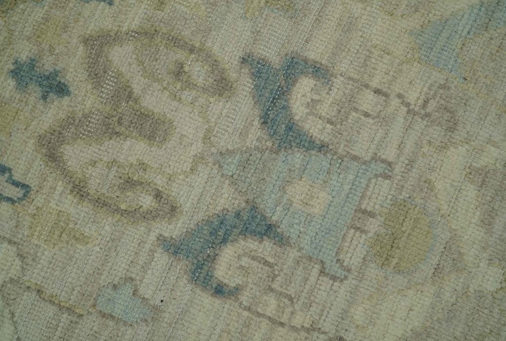 Custom Made Blue And Beige Modern Ikat Design Hand Knotted Wool Area Rug