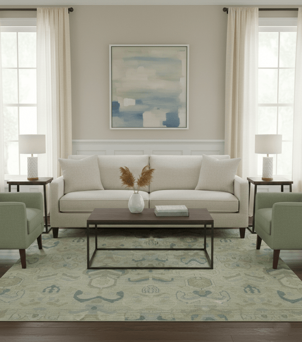 Custom Made Blue And Beige Modern Ikat Design Hand Knotted Wool Area Rug