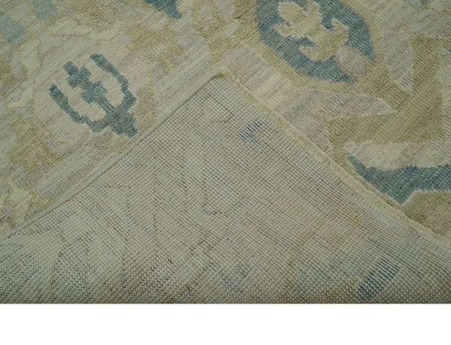 Custom Made Blue And Beige Modern Ikat Design Hand Knotted Wool Area Rug
