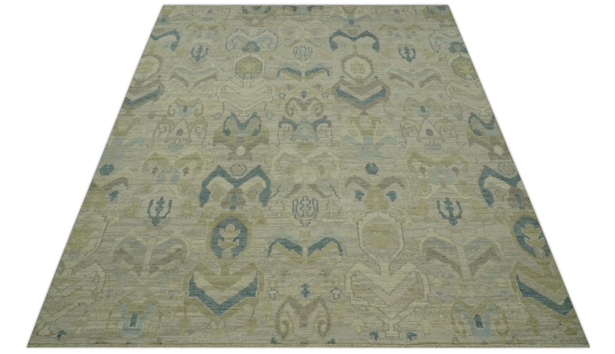 Custom Made Blue And Beige Modern Ikat Design Hand Knotted Wool Area Rug