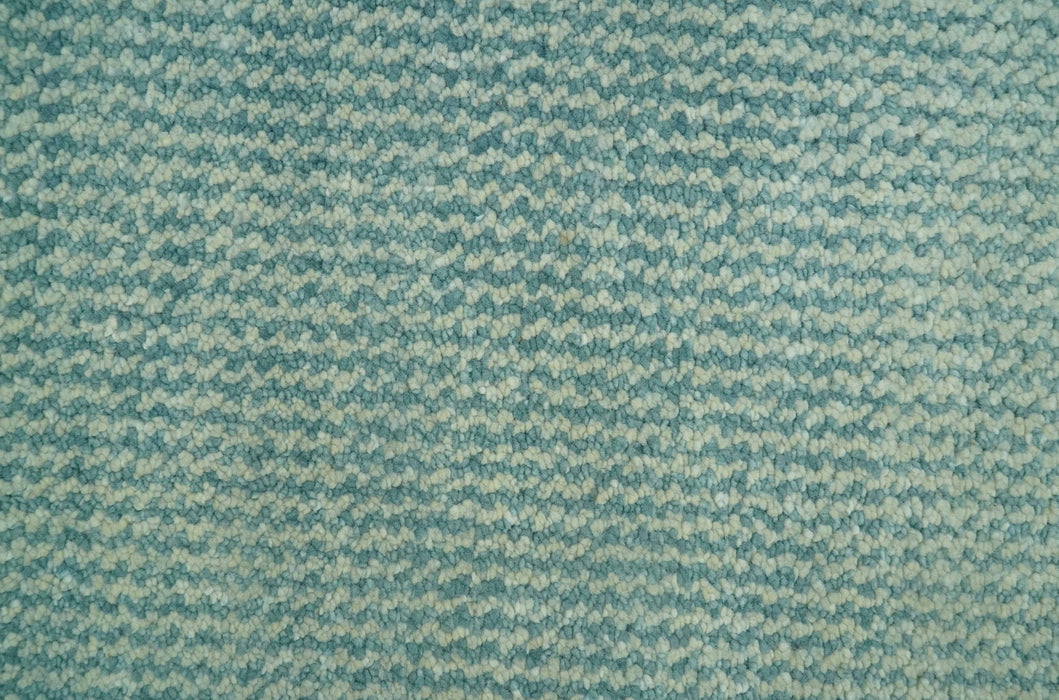 Custom Made Blue and Beige Stripes Design Contemporary Hand Knotted wool Area Rug