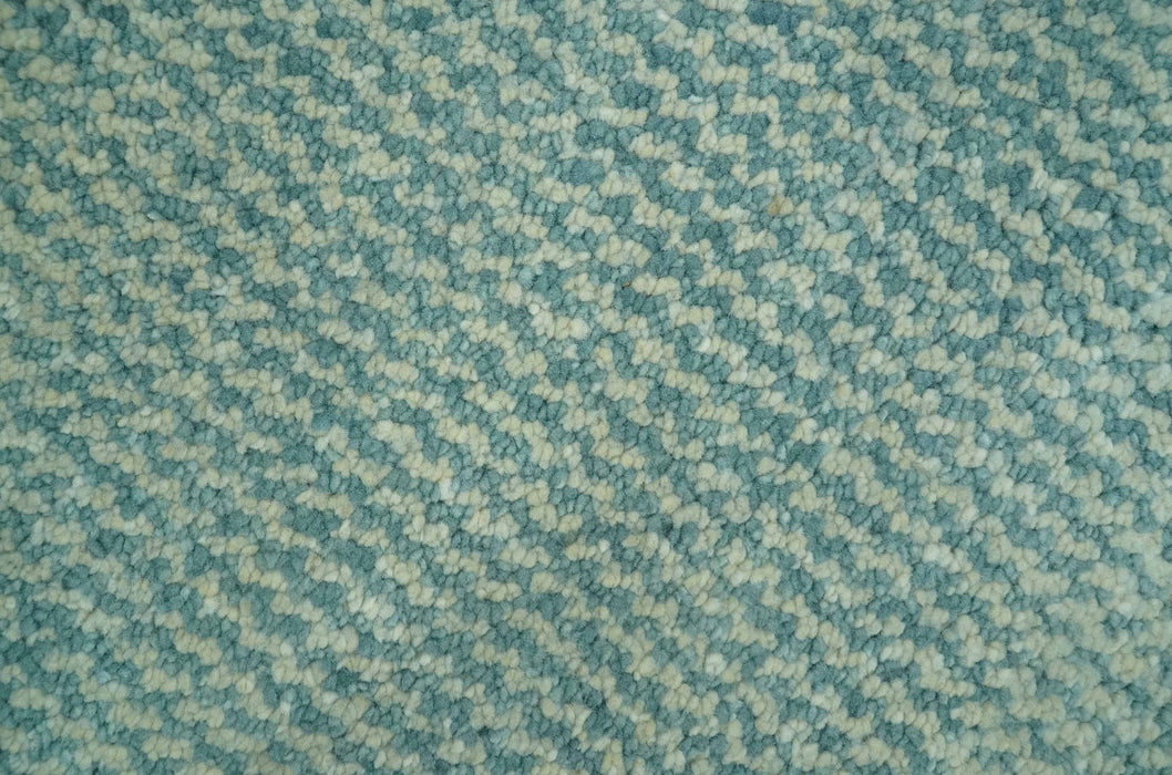 Custom Made Blue and Beige Stripes Design Contemporary Hand Knotted wool Area Rug