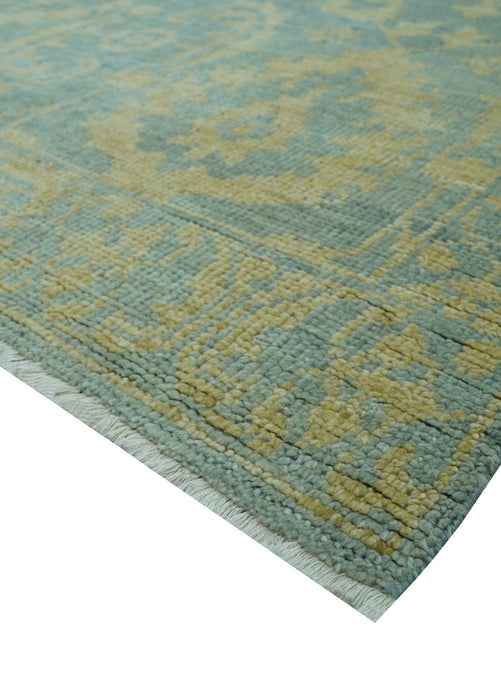 Custom Made Blue And Beige Traditional Floral Hand Knotted Wool Rug