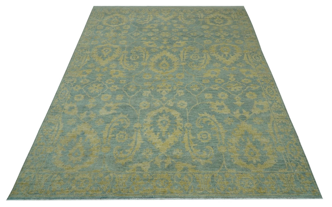 Custom Made Blue And Beige Traditional Floral Hand Knotted Wool Rug