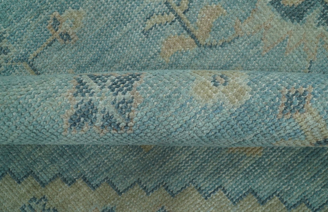 Custom Made Blue And Beige Turkish Design Hand knotted Wool Area Rug